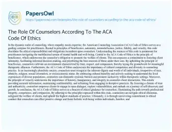 Essay on The Role of Counselors According to the ACA Code of Ethics