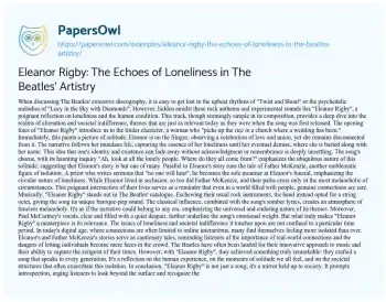 Essay on Eleanor Rigby: the Echoes of Loneliness in the Beatles’ Artistry