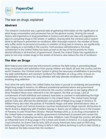 Essay on The War on Drugs: Explained