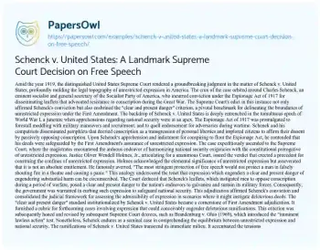 Essay on Schenck V. United States: a Landmark Supreme Court Decision on Free Speech