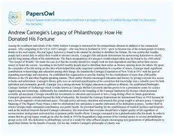 Essay on Andrew Carnegie’s Legacy of Philanthropy: how he Donated his Fortune