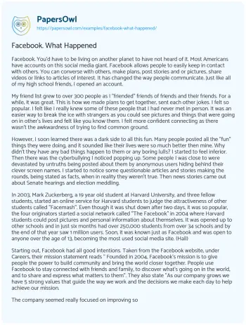 Essay on Facebook. what Happened