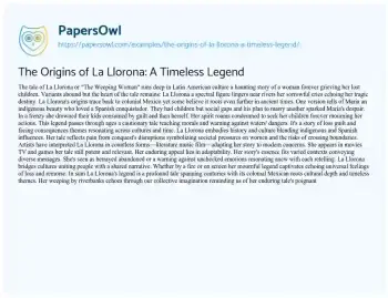 Essay on The Origins of La Llorona: a Timeless Legend