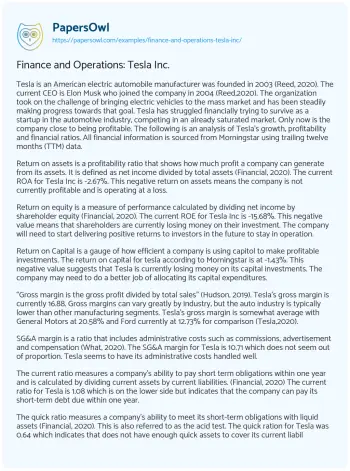 Essay on Finance and Operations: Tesla Inc.