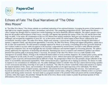 Essay on Echoes of Fate: the Dual Narratives of “The other Wes Moore”