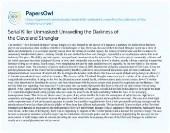 Essay on Serial Killer Unmasked: Unraveling the Darkness of the Cleveland Strangler