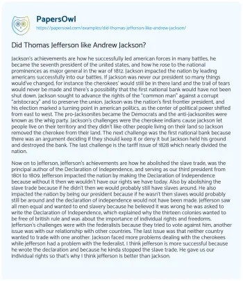 Essay on Did Thomas Jefferson Like Andrew Jackson?