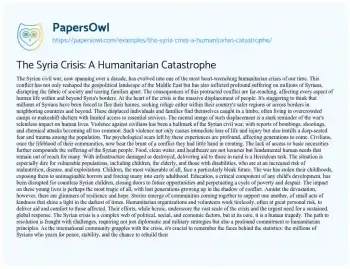 Essay on The Syria Crisis: a Humanitarian Catastrophe