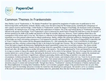 Essay on Common Themes in Frankenstein