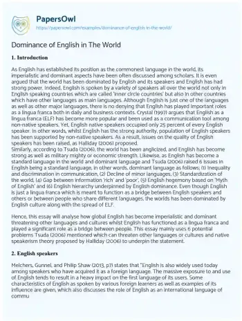 Essay on Dominance of English in the World