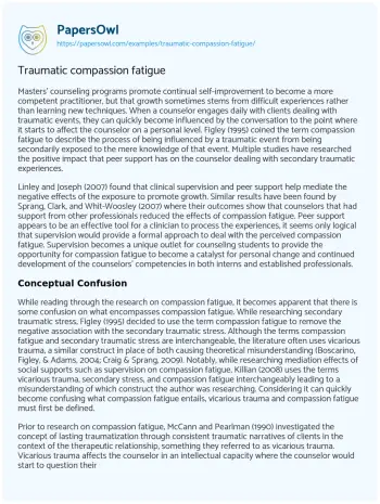 Essay on Traumatic Compassion Fatigue