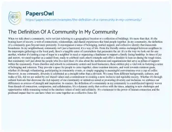 Essay on The Definition of a Community in my Community