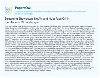 Essay on Streaming Showdown: Netflix and Hulu Face off in the Modern TV Landscape