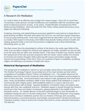 Essay on A Research on Meditation