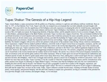 Essay on Tupac Shakur: the Genesis of a Hip-Hop Legend