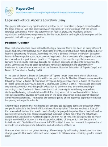 Essay on Legal and Political Aspects Education Essay