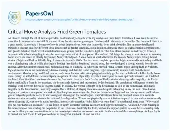 Essay on Critical Movie Analysis Fried Green Tomatoes