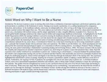 Essay on 1000 Word on why i Want to be a Nurse