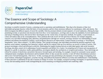 Essay on The Essence and Scope of Sociology: a Comprehensive Understanding