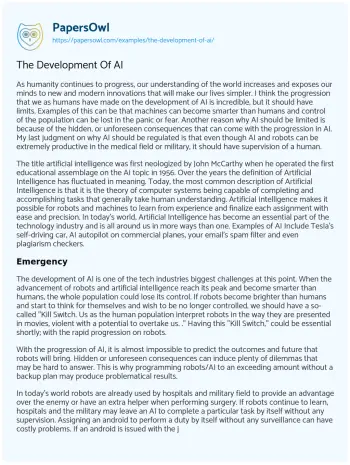 Essay on The Development of AI