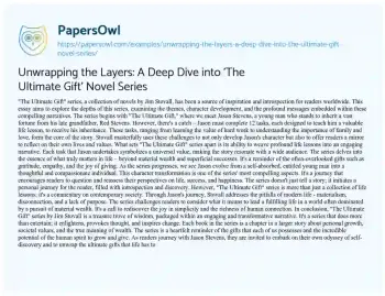 Essay on Unwrapping the Layers: a Deep Dive into ‘The Ultimate Gift’ Novel Series