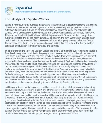 Essay on The Lifestyle of a Spartan Warrior