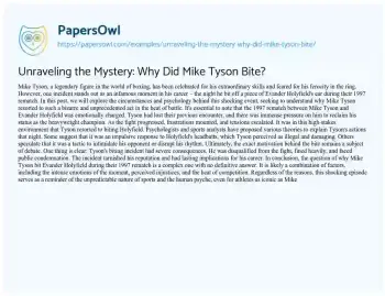 Essay on Unraveling the Mystery: why did Mike Tyson Bite?