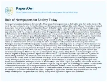 Essay on Role of Newspapers for Society Today