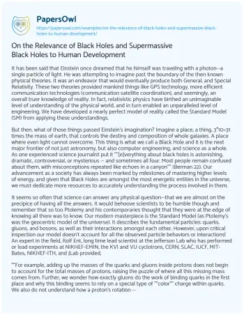 Essay on On the Relevance of Black Holes and Supermassive Black Holes to Human Development