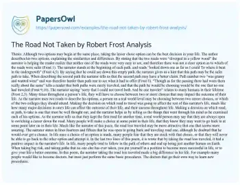 Essay on The Road not Taken by Robert Frost Analysis