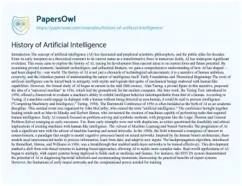 Essay on History of Artificial Intelligence