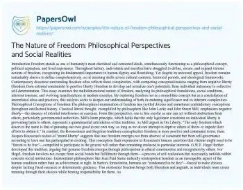 Essay on The Nature of Freedom: Philosophical Perspectives and Social Realities