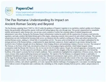 Essay on The Pax Romana: Understanding its Impact on Ancient Roman Society and Beyond