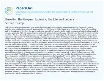 Essay on Unveiling the Enigma: Exploring the Life and Legacy of Fred Trump