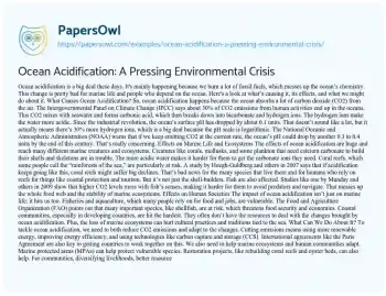 Essay on Ocean Acidification: a Pressing Environmental Crisis