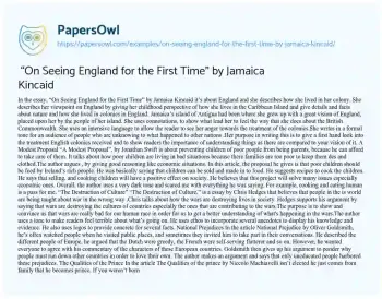 Essay on  “On Seeing England for the First Time” by Jamaica Kincaid