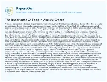 Essay on The Importance of Food in Ancient Greece