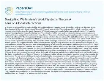 Essay on Navigating Wallerstein’s World Systems Theory: a Lens on Global Interactions