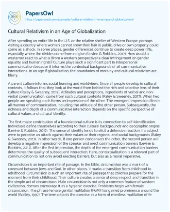 Essay on Cultural Relativism in an Age of Globalization