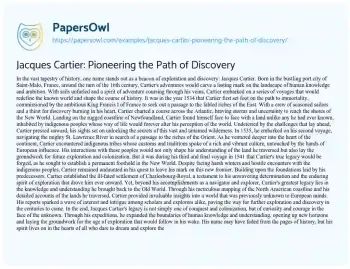 Essay on Jacques Cartier: Pioneering the Path of Discovery