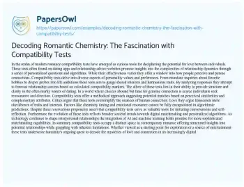 Essay on Decoding Romantic Chemistry: the Fascination with Compatibility Tests