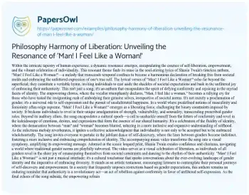 Essay on Philosophy Harmony of Liberation: Unveiling the Resonance of ‘Man! i Feel Like a Woman!’