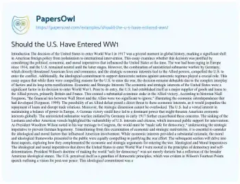 Essay on Should the U.S. have Entered WW1