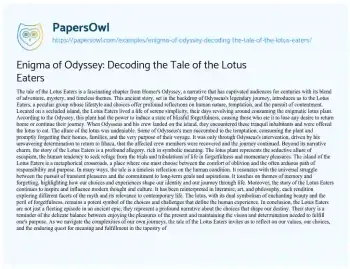 Essay on Enigma of Odyssey: Decoding the Tale of the Lotus Eaters