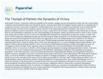 Essay on The Triumph of Patriots: the Dynamics of Victory