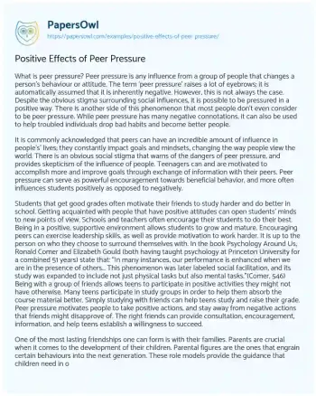 Essay on Positive Effects of Peer Pressure