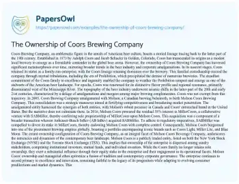 Essay on The Ownership of Coors Brewing Company