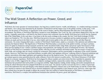Essay on The Wall Street: A Reflection on Power, Greed, and Influence