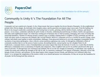 Essay on Community is Unity it ‘s the Foundation for all the People