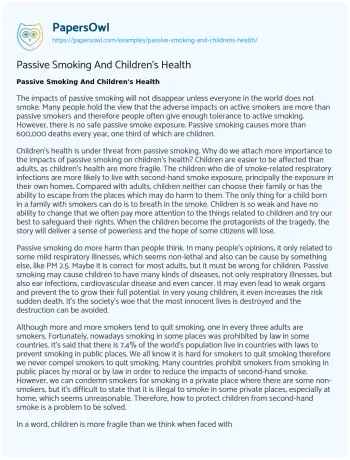 Essay on Passive Smoking and Children’s Health